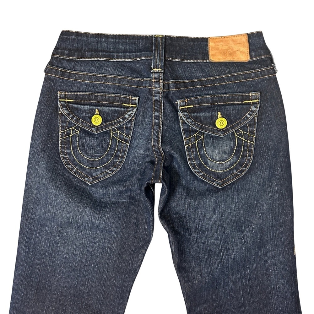 True Religion Straight Leg Jeans Womens 26 Blue Y2K Low Rise Flap Pockets 28x33
